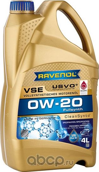 Масло моторное 0W-20 4л VSE (синтетика+ПАО) (Ravenol). Артикул 1111112004