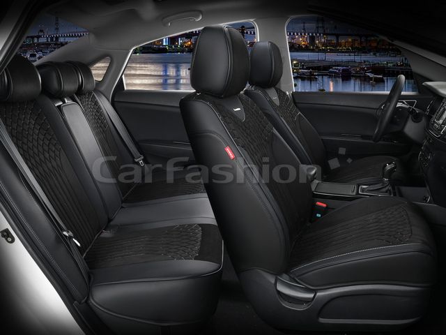 Чехлы универсальные каркасные CarFashion 5D Shell Plus на сидения авто, цвет Черный/Черный/Серый. Артикул 22514