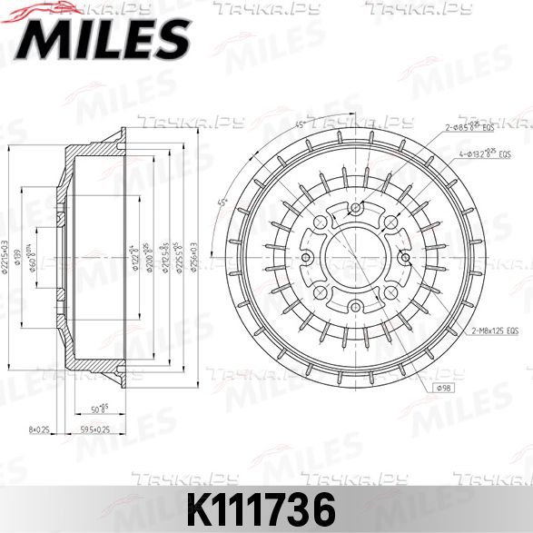 Тормозной барабан Miles задний задний для ВАЗ 2112 1995-2011. Артикул K111736
