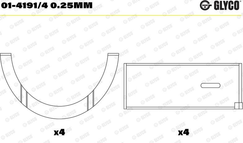 Вкладыши шатунные Glyco для Renault 18 1981-1986. Артикул 01-4191/4 0.25mm