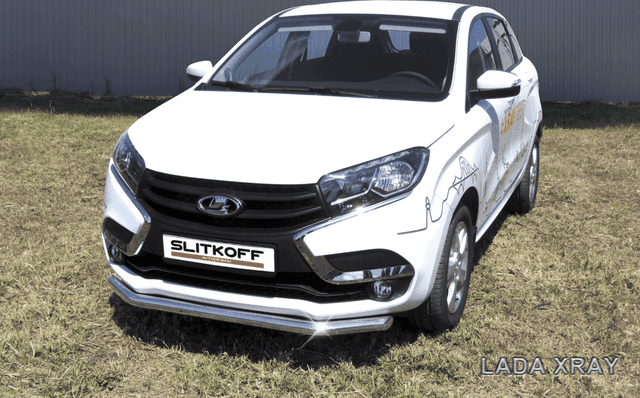 Защита Slitkoff переднего бампера d57 для Lada Xray 2015-2026. Артикул LadXR004