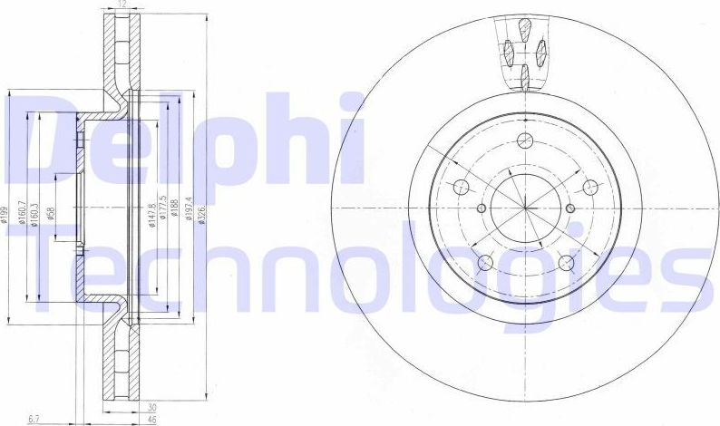 Тормозной диск Delphi передний для Subaru Impreza III 2009-2014. Артикул BG9055