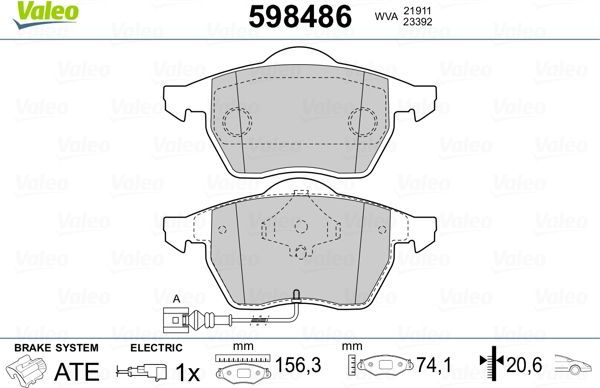 Тормозные колодки Valeo. Артикул 598486