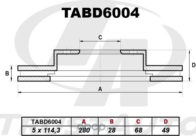 Тормозной диск () (Trustauto). Артикул TABD6004