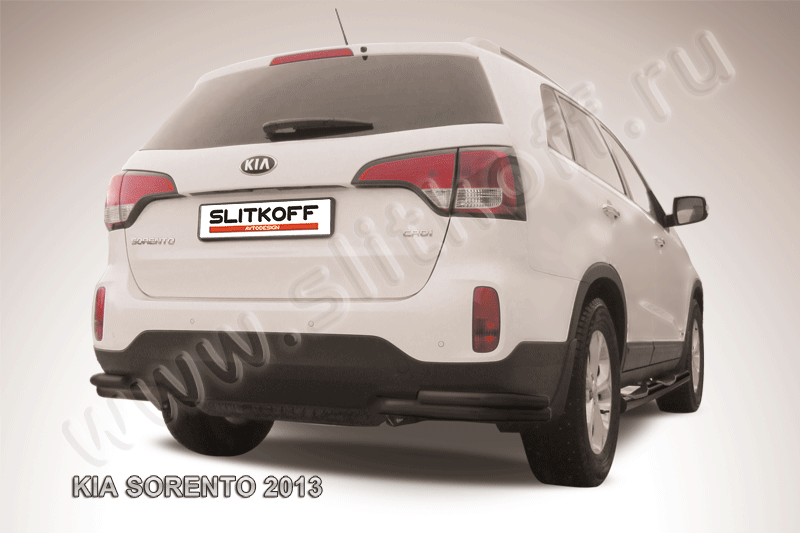 Защита Slitkoff задняя d57/42 уголки двойные ЧЕРНАЯ матовая для Kia Sorento II рестайлинг 2012-2026. Артикул KS13-013B