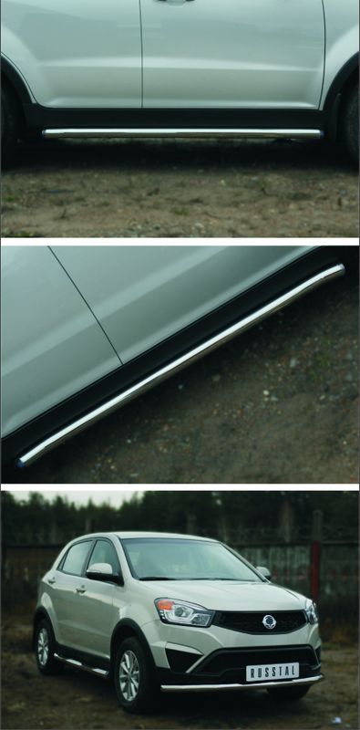 Защита порогов RusStal труба d63 (вариант 2) для SsangYong Actyon II 2014-2026. Артикул SYAT-0019752