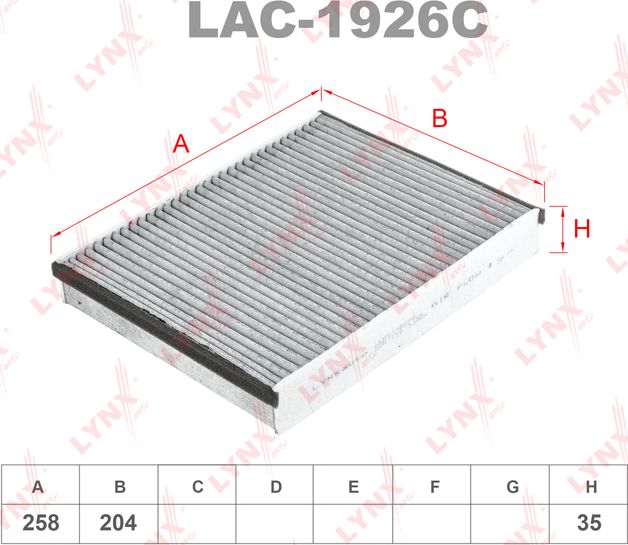 Салонный фильтр LYNXauto для Volvo V40 Cross Country I 2012-2019. Артикул LAC-1926C