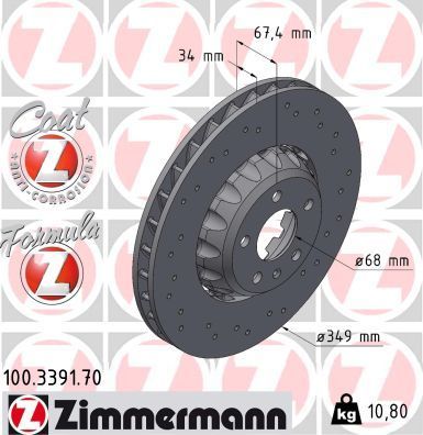 Тормозной диск Zimmermann FORMULA Z. Артикул 100.3391.70