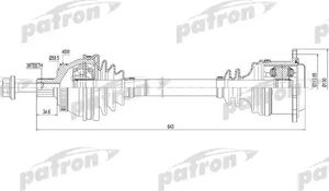 Полуось (привод в сборе, приводной вал) Patron передняя правая для Audi A6 II (C5) 1997-2005. Артикул PDS0110