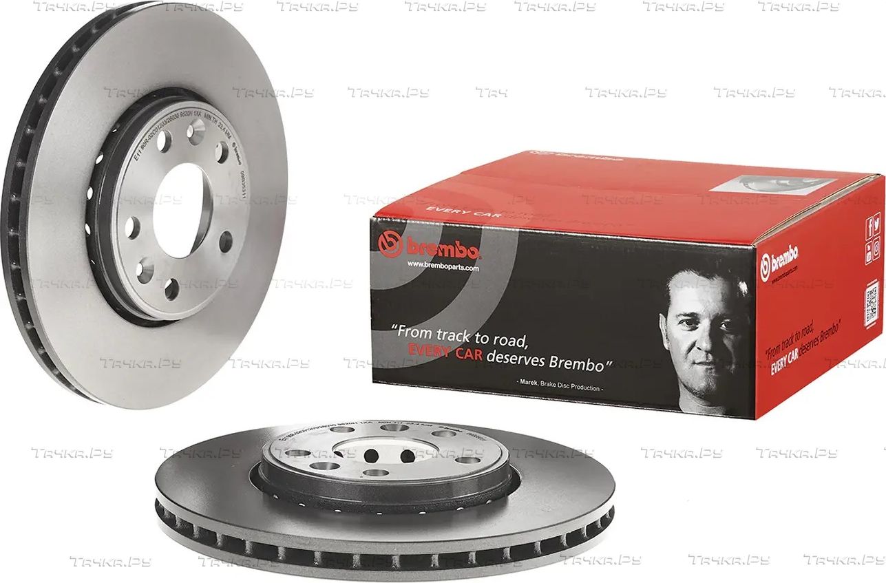 Тормозной диск Brembo PRIME LINE - UV Coated передний для Renault Laguna III 2007-2015. Артикул 09.B353.11