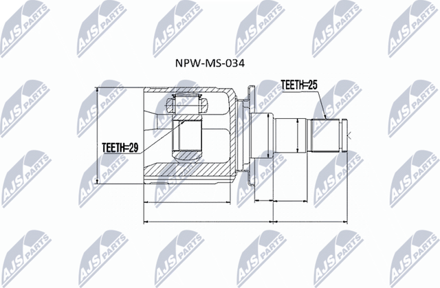 Шрус внутренний (граната) NTY задний для Mitsubishi Airtrek 2002-2007. Артикул NPW-MS-034