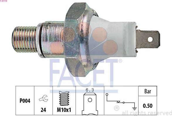 Датчик давления масла Facet Made in Italy - OE Equivalent. Артикул 7.0119