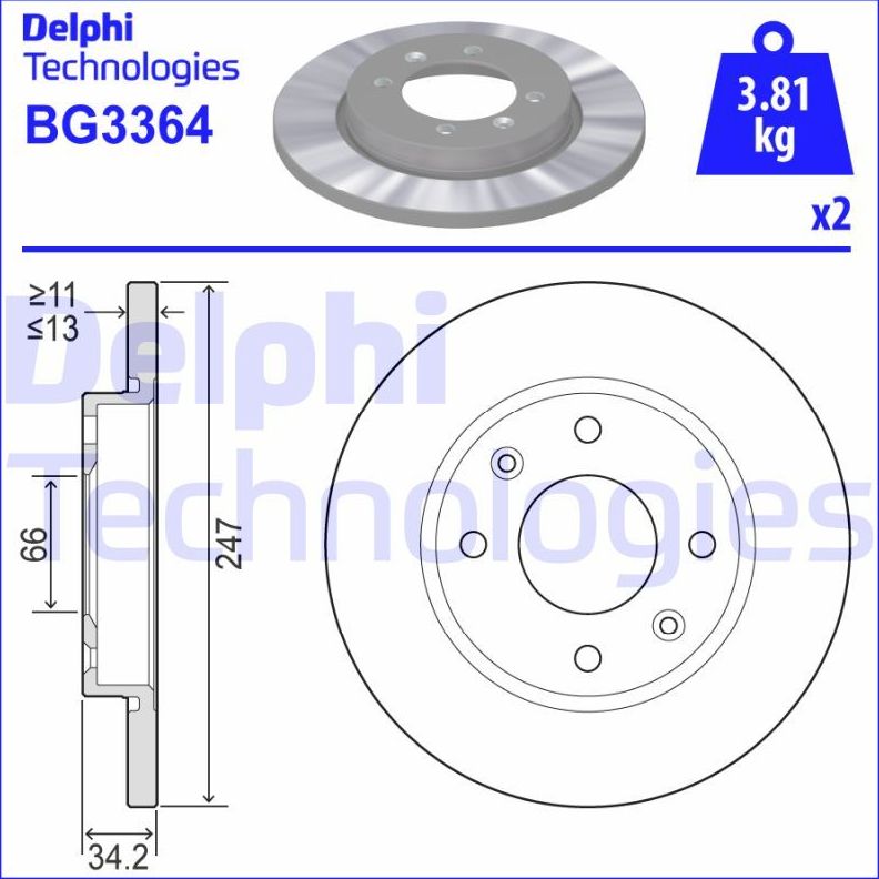 Тормозной диск Delphi. Артикул BG3364