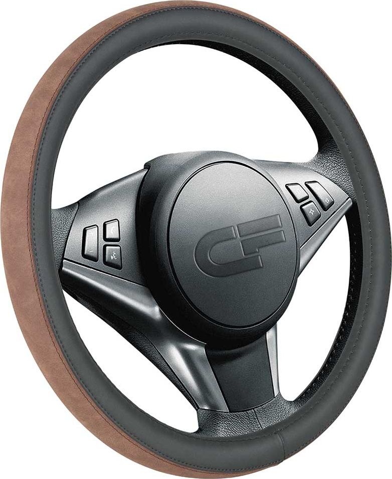 Оплётка на руль CarFashion Flip (размер M, экокожа, цвет ЧЕРНЫЙ/КОРИЧНЕВЫЙ/КОРИЧНЕВЫЙ). Артикул 31313