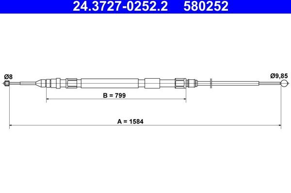 Трос ручника (тросик ручного тормоза) ATE задний для BMW 4 F32/F33/F36 2013-2026. Артикул 24.3727-0252.2