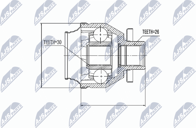 Шрус внутренний (граната) NTY передний левый для Volkswagen Transporter T5 2003-2015. Артикул NPW-VW-014