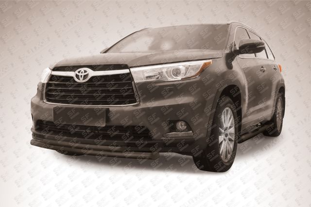 Защита Slitkoff переднего бампера d57/42 двойная радиусная ЧЕРНАЯ матовая для Toyota Highlander II 2014-2026. Артикул THI14-004B