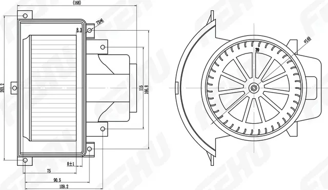 Электровентилятор отопителя для VW Touareg (02-)/Audi Q7 (05-) передн. (Fehu). Артикул ffh1133