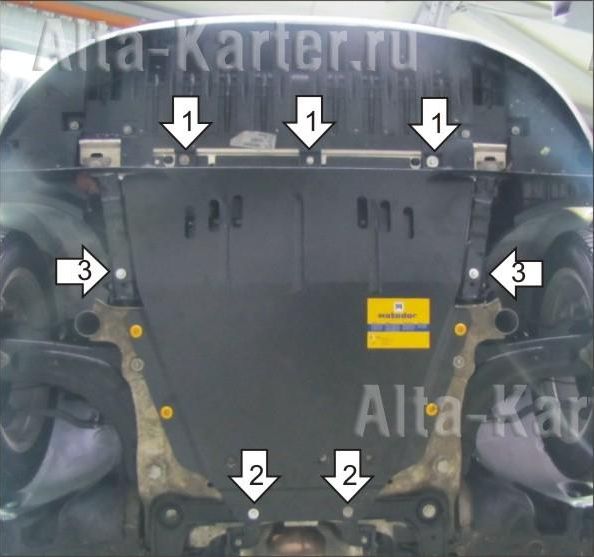 Защита Мотодор для картера, КПП Renault Fluence 2009-2017. Артикул 01721