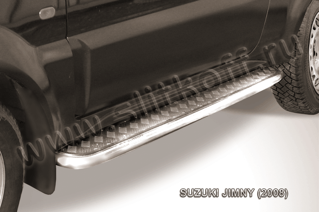 Пороги Slitkoff труба d57 с листом для Suzuki Jimny III 1998-2012. Артикул SJ007