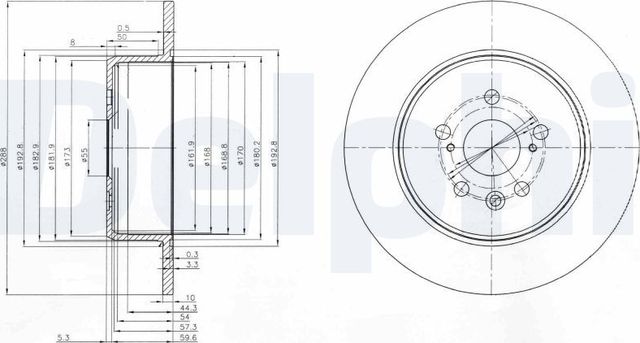 Тормозной диск Delphi задний для Toyota Avensis I 1997-2003. Артикул BG3777