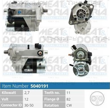 Стартер Meat & Doria для Toyota Hilux VI 2001-2005. Артикул 5040191