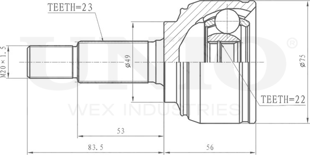 ШРУС наружный (Unio). Артикул CVJ-20027
