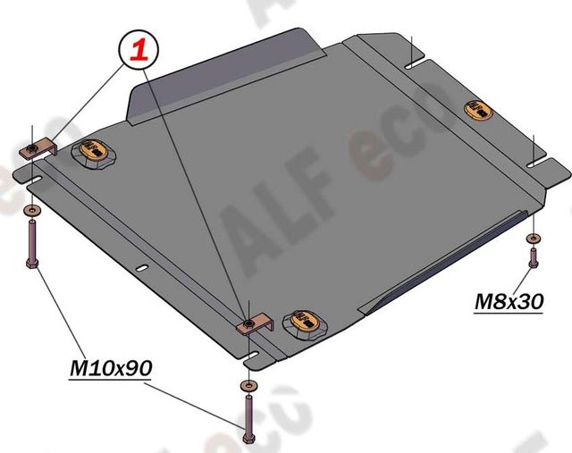 Защита алюминиевая Alfeco для КПП Kia Mohave HM2 (в т.ч. пр-ва Кореи) 2019-2026. Артикул ALF.11.21al