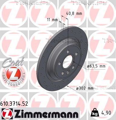 Тормозной диск Zimmermann SPORT Z задний для Volvo V70 III 2007-2016. Артикул 610.3714.52