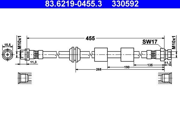 Тормозной шланг ATE передний для Ford Galaxy I 2001-2006. Артикул 83.6219-0455.3