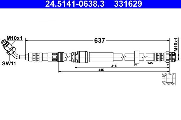 Тормозной шланг ATE передний правый для Audi A5 II (F5) 2016-2026. Артикул 24.5141-0638.3
