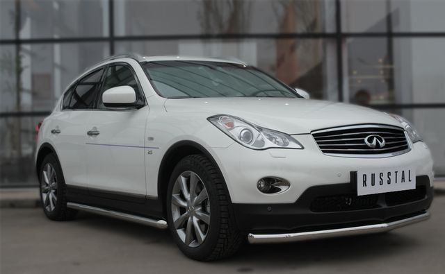 Защита RusStal переднего бампера d63 (секции) для Infiniti QX50 2014-2017. Артикул IQXZ-001964