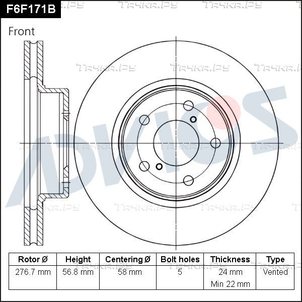 Тормозной диск Advics. Артикул F6F171B