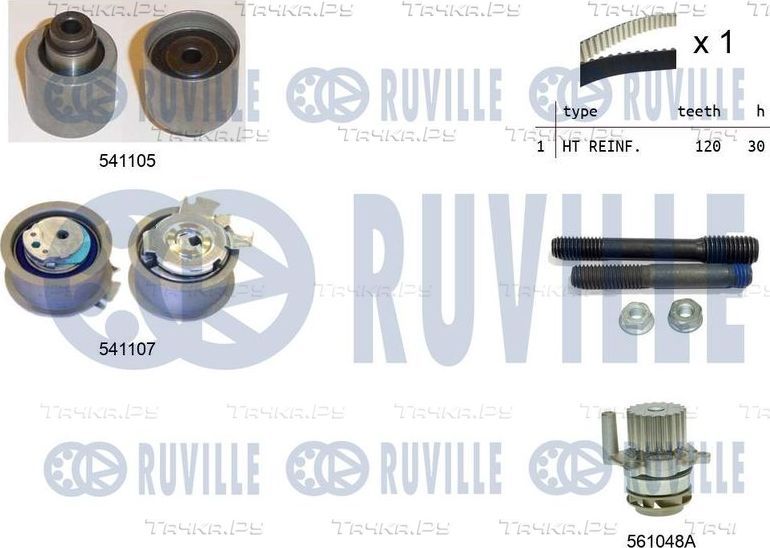 Помпа (водяной насос) с комплектом ремня ГРМ Ruville для SEAT Ibiza III 2004-2008. Артикул 5500611