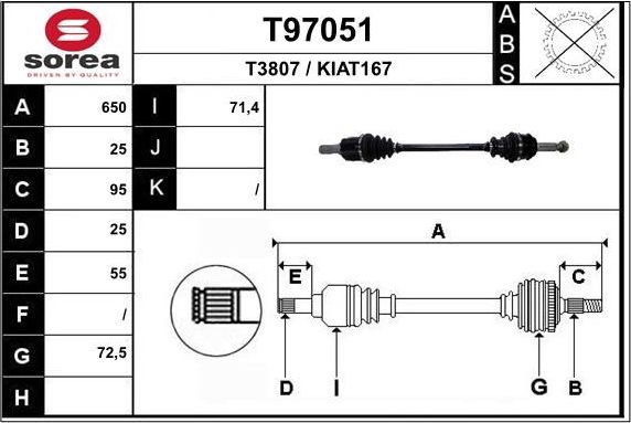Полуось (привод в сборе, приводной вал) EAI. Артикул T97051