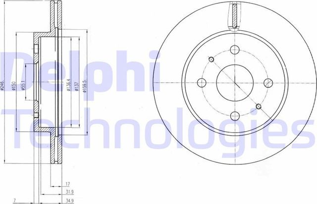 Тормозной диск Delphi передний для Daihatsu Copen I 2003-2012. Артикул BG4128