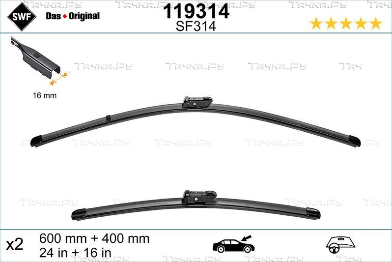 Щетки стеклоочистителя (дворники) SWF для Citroen C5 X I 2021-2026. Артикул 119314
