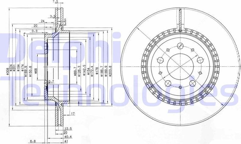 Тормозной диск Delphi. Артикул BG3782C