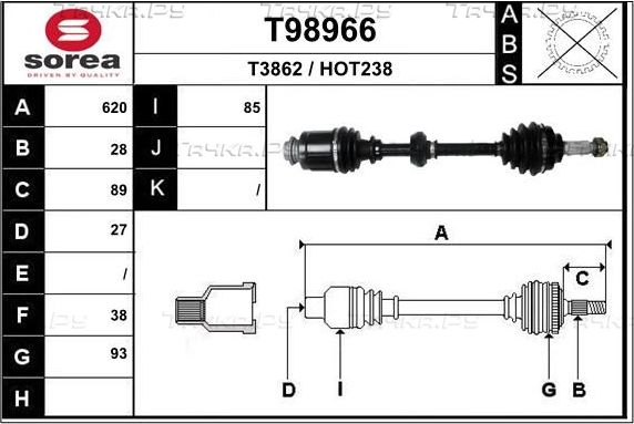 Полуось (привод в сборе, приводной вал) EAI. Артикул T98966