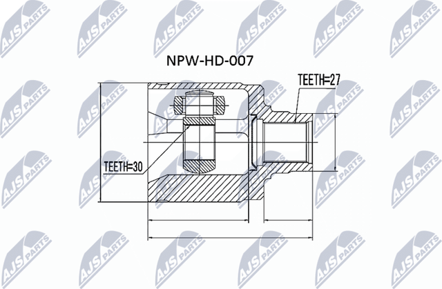 Шрус наружный (граната) NTY передний для Acura RSX I 2001-2006. Артикул NPW-HD-007