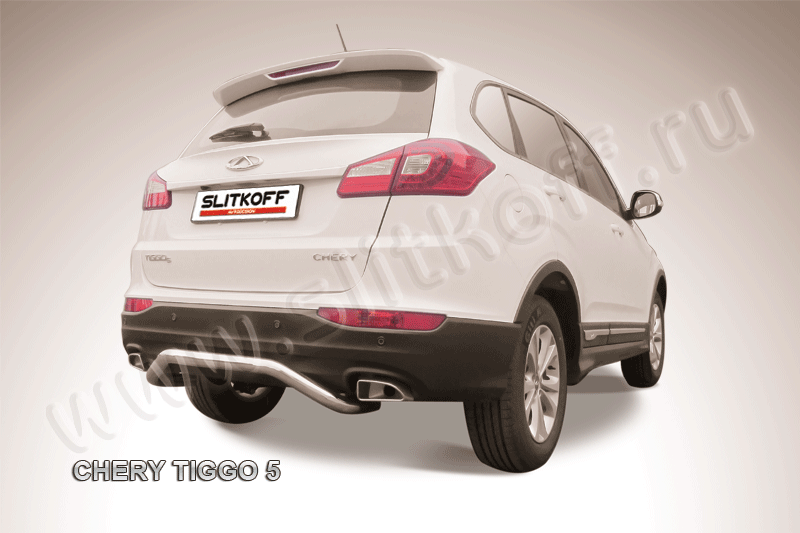 Защита Slitkoff заднего бампера d57 скоба для Chery Tiggo 5 2014-2020. Артикул CT5-009