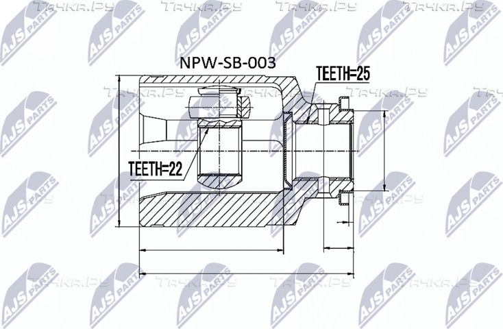 Шрус внутренний (граната) NTY передний для Subaru Impreza I 1992-2000. Артикул NPW-SB-003