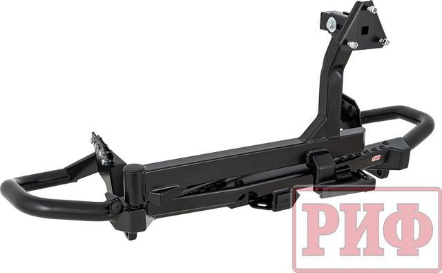 Бампер силовой/защита штатного бампера РИФ задний c квадратом под фаркоп, калиткой, подсветкой номера для Mitsubishi Pajero Sport III рестайлинг 2021-2026. Артикул RIFPS3-21076S