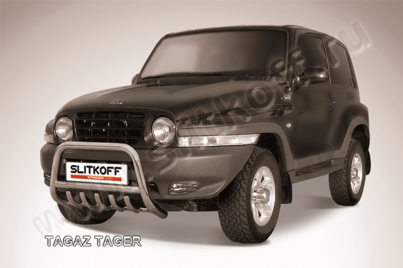 Кенгурятник Slitkoff d57 низкий с защитой картера для ТагАЗ Tager 3-дв. 2008-2026. Артикул TAT007