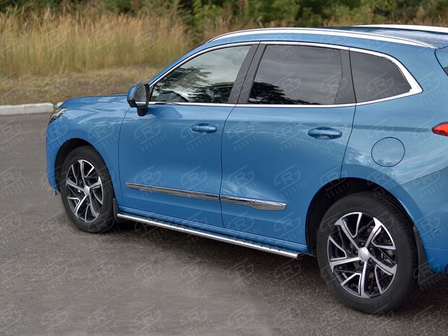 Защита порогов RusStal труба 75х42 овал с проступью для Haval Jolion 1.5 2WD 2021-2026. Артикул HJOLO-003991