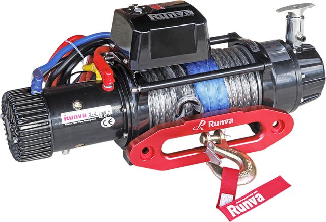 Лебёдка электрическая 12V Runva 9500 lbs 4350 кг влагозащищенная (синтетический трос) комбинированный роспуск. Артикул EWB9500-Q-SRMAC