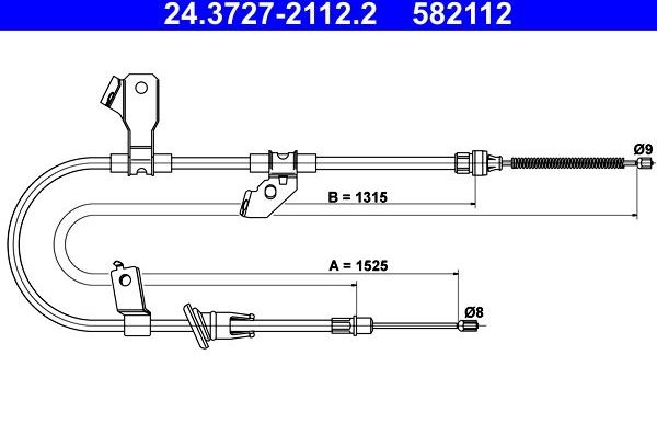 Трос ручника (тросик ручного тормоза) ATE задний левый для Mitsubishi Colt VI (Z20/Z30) 2004-2012. Артикул 24.3727-2112.2
