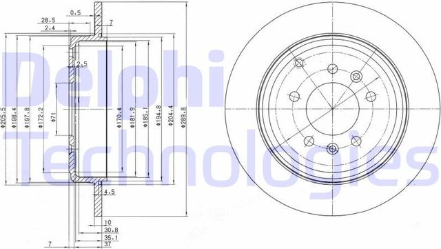 Тормозной диск Delphi задний для Peugeot 607 I 2000-2011. Артикул BG3684
