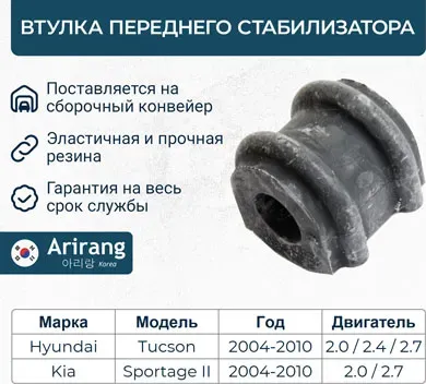 Втулка стабилизатора переднего (Arirang). Артикул ARG123135