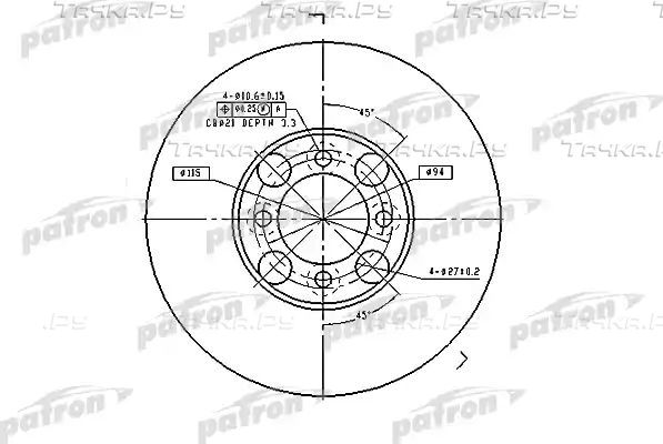 Тормозной диск Patron передний для Mazda 626 II (GC) 1985-1990. Артикул PBD1998